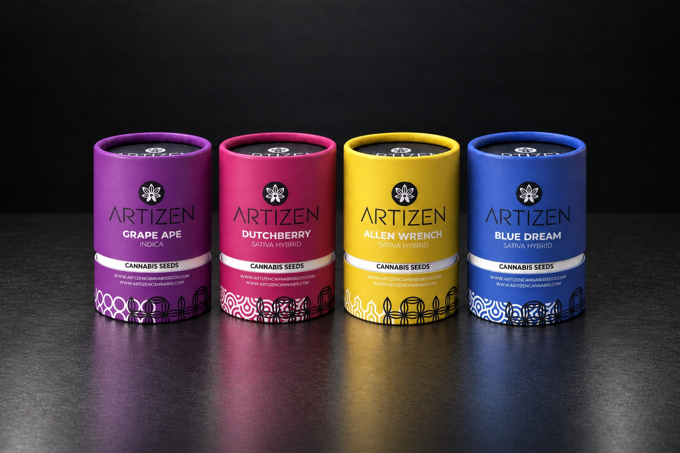 Artizen seed packaging with distinct colourways